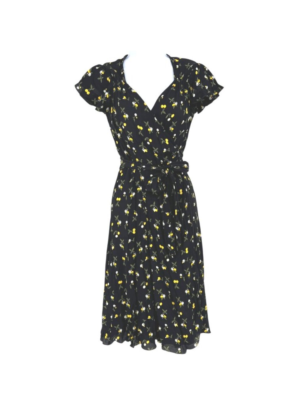 Dollz & Dames Cherry Sweetheart Wrap Dress Black Yellow Size XS Retro Pin-up